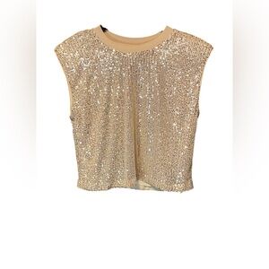 Skies Are Blue Gold Sequin Tank Top